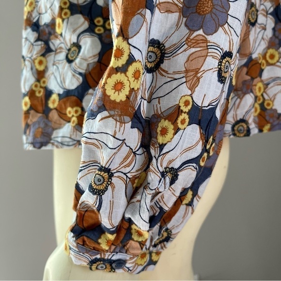 A.N.A A New Approach Women’s Floral Boho Blouse Gray Yellow Brown S - Picture 7 of 14
